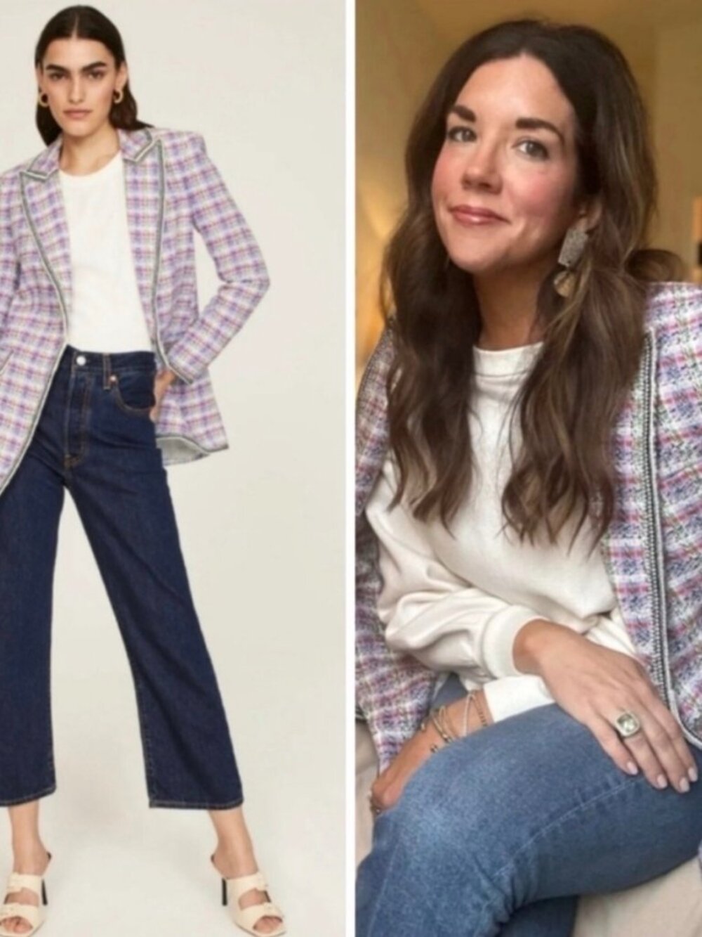 Veronica Beard Etney Plaid Tweed Dickey Blazer Lilac Multi Size 8 Work
